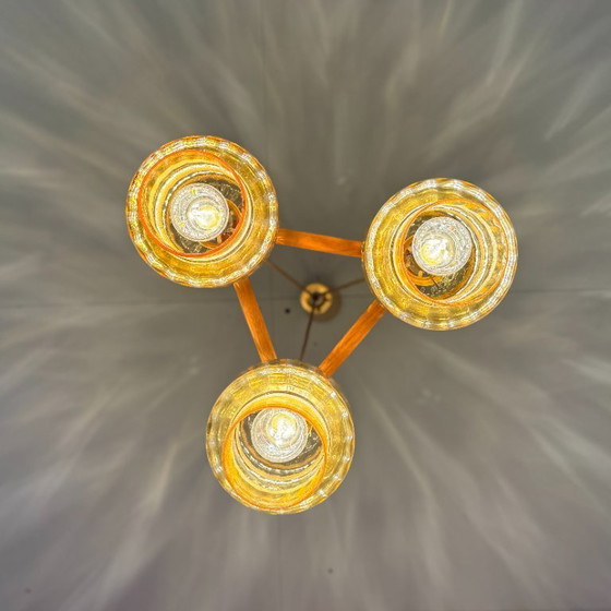 Image 1 of Vintage amberkleurige plafondlamp met 3 kappen