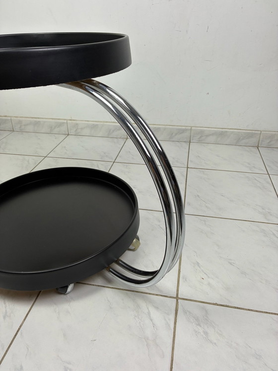 Vintage round trolley side table, Bar carts, Chrome, Plastic, Black (photo 13 of 15)