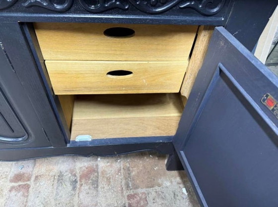 Image 1 of Black painted solid oak sideboard – 4 doors
