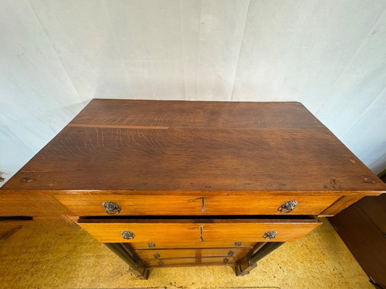 Image 1 of Antique Dutch Oak Empire Chiffonier Chest of Drawers ca1820  A striking and elegant antique Dutch Empire chiffonier chest of dra