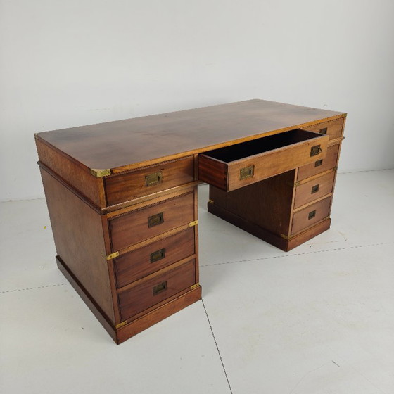 Image 1 of English campaign-style writing desk, late 20th century