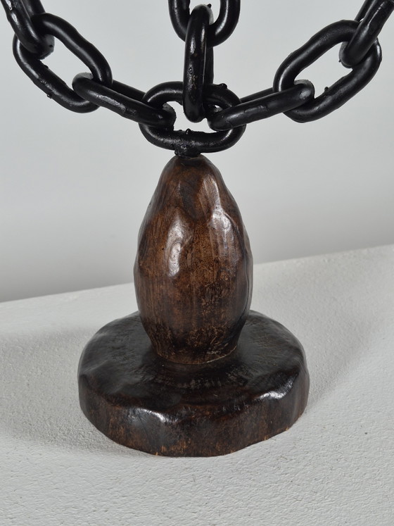 Candeliere vintage in stile brutalista spagnolo a tre fiamme con decorazione a catena. – Portacandele, Metal (photo 5 of 13)