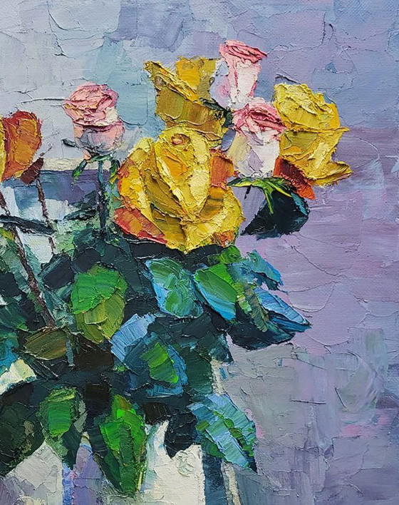 Original Oil Painting Still Life Flowers Bouquet Roses – Paintings & Drawings, Canvas (photo 5 of 7)