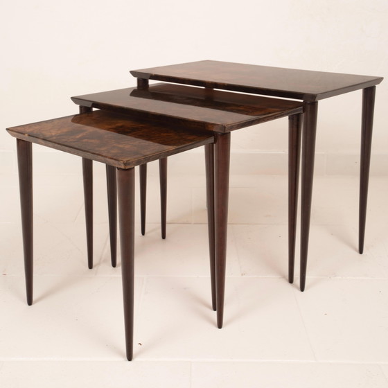 Aldo Tura Mid Century Parchment Nesting Tables Model 764 Tura Milano Italy 1950 – Side tables, Leather (photo 11 of 19)