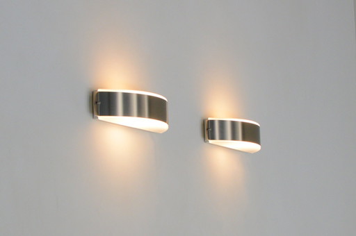 Stainless Steel and Glass Wall Lamps Made by Glashütte Limburg, 1970s Germany