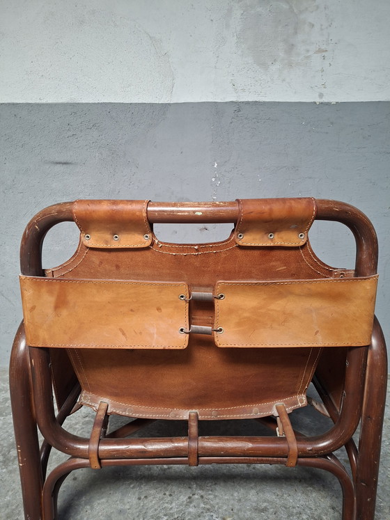 Image 1 of 2 poltrone safari in pelle e bambù di Tito Agnoli per Bonacina