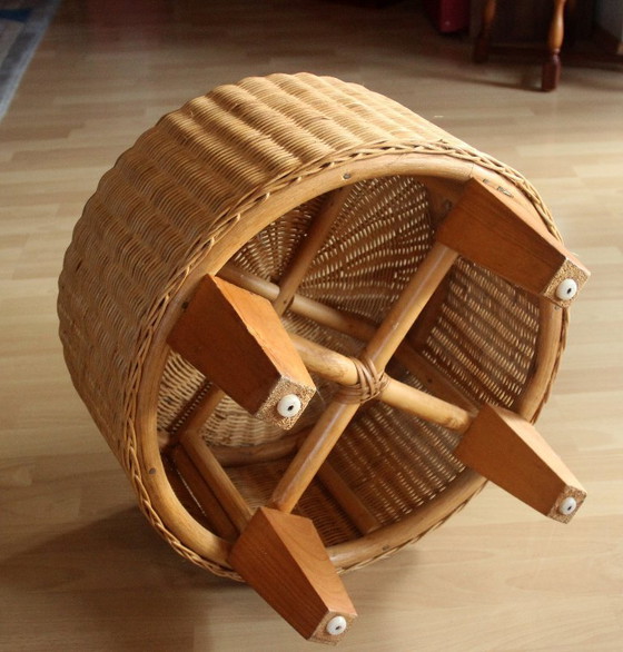 Image 1 of Round side table - rattan, bamboo, wood - vintage