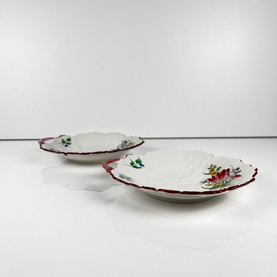 Juego de 2 Cuencos en Forma de Hoja, Modelo Réverbère de KG Lunéville, Motivo Tulipán y Rosa – Loza, Ceramic (photo 3 of 5)