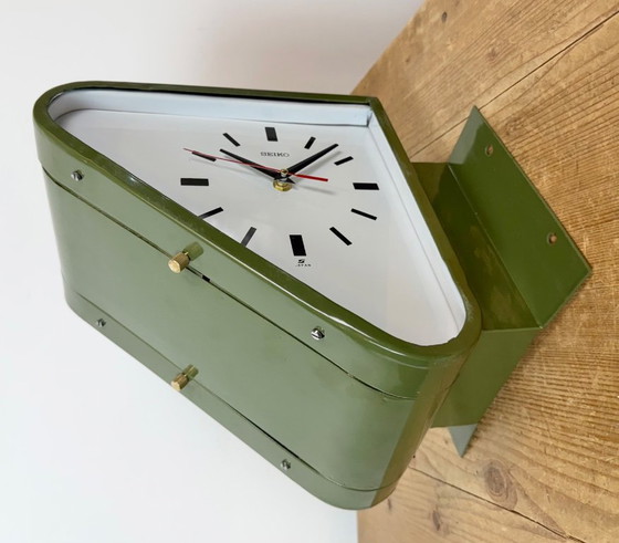 Horloge murale double face Seiko Ships verte vintage, années 1970 – Pendules, Glass, Iron (photo 3 of 18)