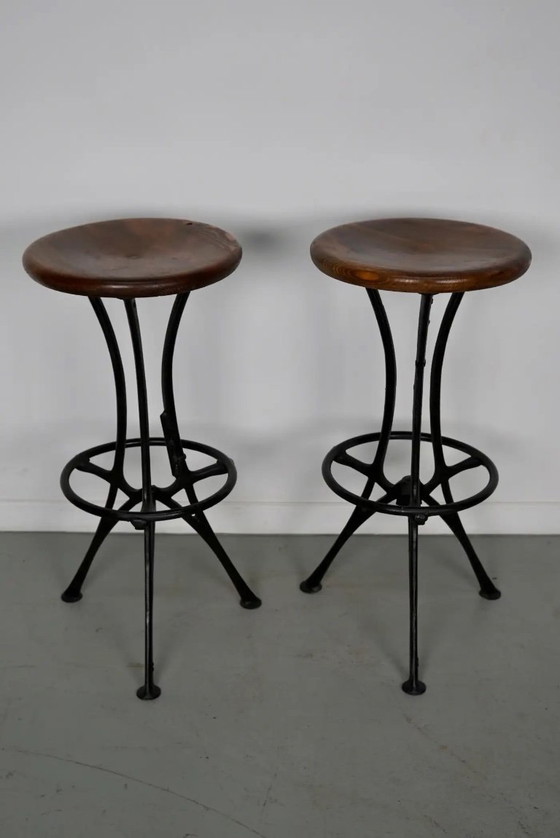 Image 1 of Set of Italian industrial workshop stools / bar stools