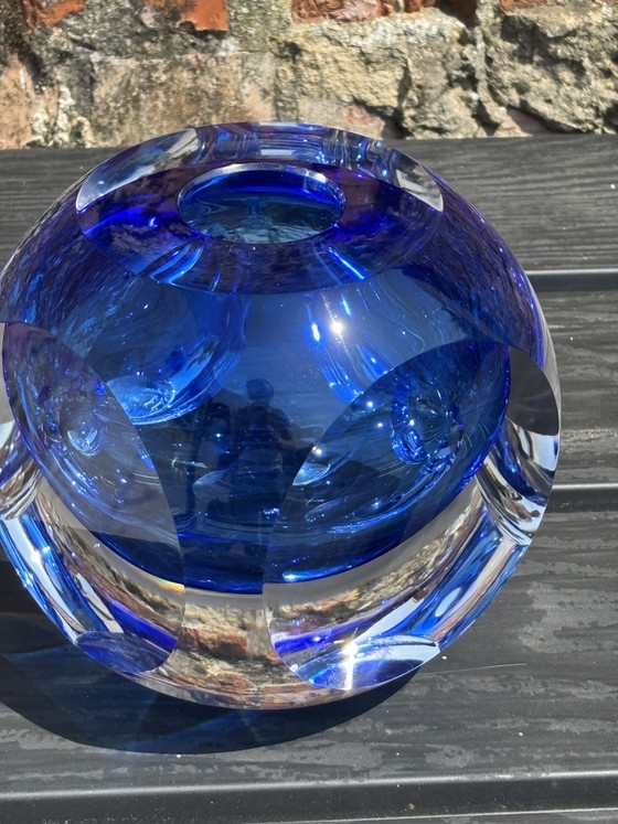 Image 1 of Alfred Collard für Val Saint Lambert – Monumentale kobaltblaue Kristallskulptur/Vase – signiert – 5 kg