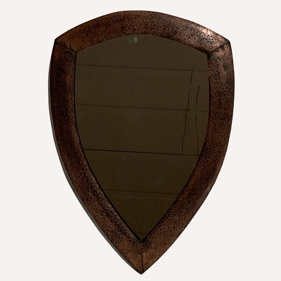 Image 1 of Brutalist Copper Hammered Triangle Mirror, 1920S