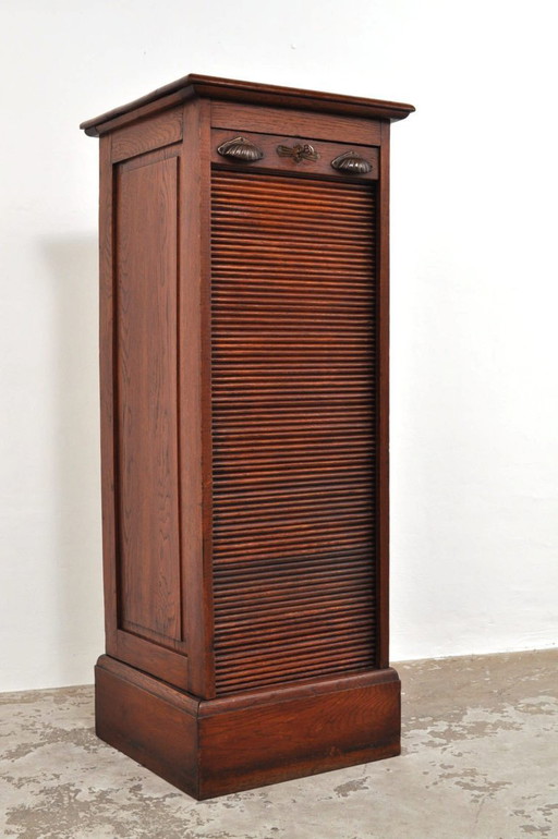 Antieke eiken roldeurkast / archiefkast, 1890s