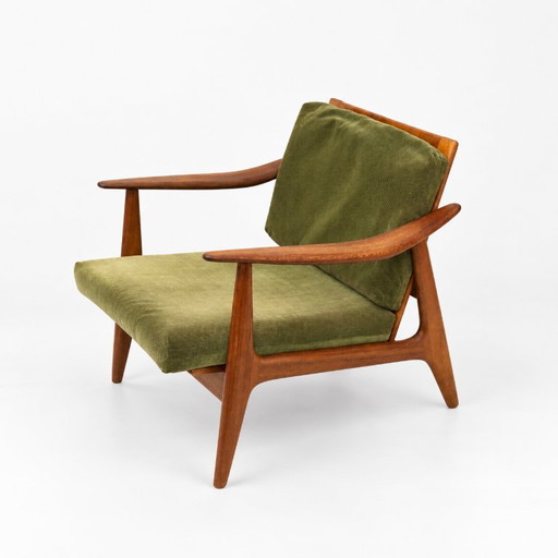 Fauteuil scandinave vintage avec revêtement en velours côtelé vert des années 1970