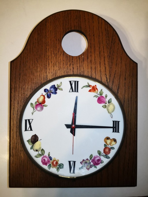 Antique Vintage Retro Wood and Porcelain Clock from Paris / 1970's