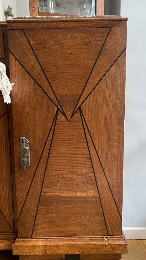 Image 1 of Buffet-/Vitrinenschrank im Art-Deco-Stil mit viel Stauraum, geschliffenem Glas und Spiegel