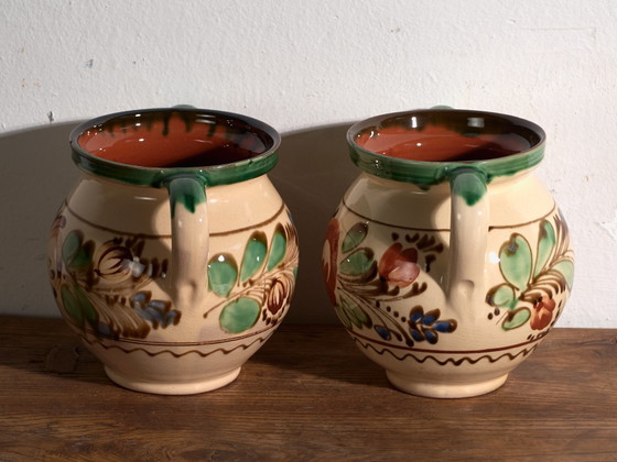 Coppia di vasi vintage in ceramica smaltata a due manici, Europa Centrale, c. 1950 #7, Vasi per piante (foto 6 di 10)