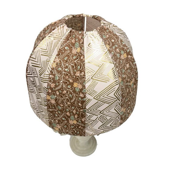 Image 1 of Lampe de table italienne vintage en albâtre/onyx, abat-jour cousu à la main, années 1960.