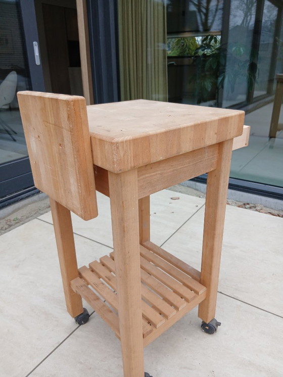 Image 1 of Carrello da cucina in rovere massello con ceppo/cassetto/ceppo per coltelli.