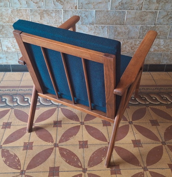 Image 1 of Danish Teak Lounge Chair with Sea Blue-Green Fabric, 1960s