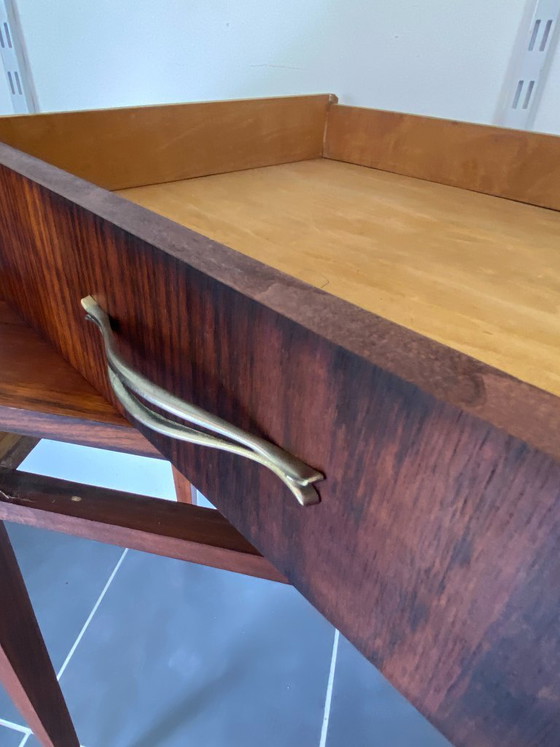 Image 1 of Vintage 1950s rosewood veneer side table/desk with one drawer