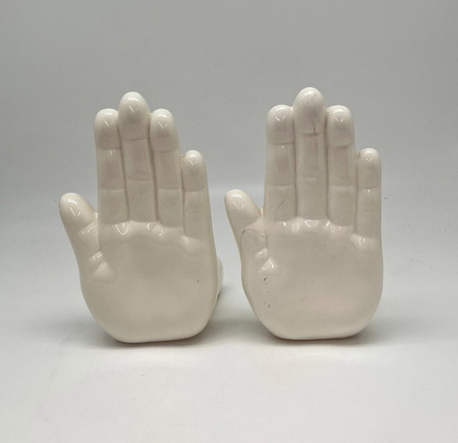 Serre-livres vintage en céramique en forme de main – Design sculptural européen des années 1970 (Lot de 2)