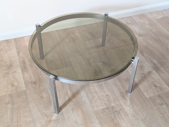 Round Vintage Space Age Coffee Table in Chrome and Smoked Glass (France, 1970s) (photo 3 of 5)