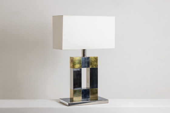Image 1 of Geometrische lamp van zilver en goud metaal, 1970