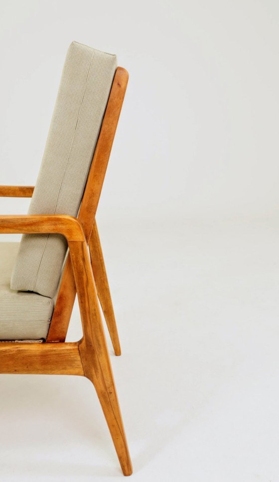 Image 1 of Vintage fauteuil van kaki corduroy, mid-century modern design uit 1960.
