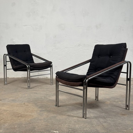 Image 1 of Pair of Bauhaus Style Mid-Century Armchairs