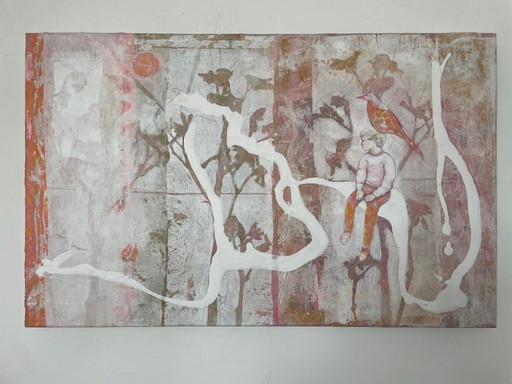 Beautiful painting of boy and bird