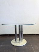 Round Italian dining room table from the 70s marble glass chrome
