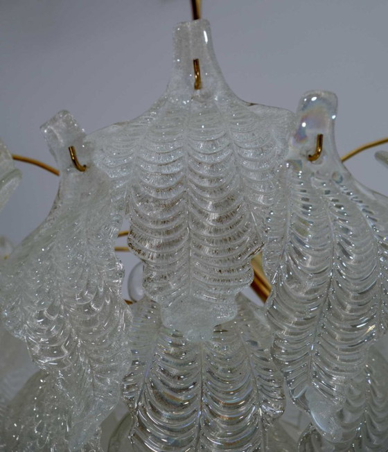 Image 1 of Mazzega Mid Century Moderne Kroonluchter met Bladeren van Murano Glas, 1970