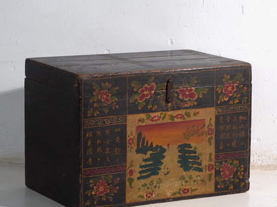 Antique painted trunk in pine wood – China, circa 1900 – Storage cabinet, Iron (photo 2 of 40)
