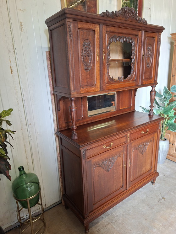 Image 1 of Antieke buffetkast, servieskast, wandmeubel afm. 130x47cm en 213cm hoog
