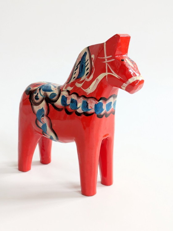Image 1 of Set van 2 vintage Zweedse Dala-paardjes van hout, handgeschilderd, Scandinavisch decoratief cadeau.