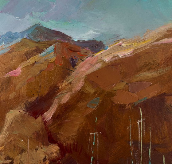 Image 1 of Original Oil Painting Coastal Rock Landscape Sails Against The Backdrop Of Mountains