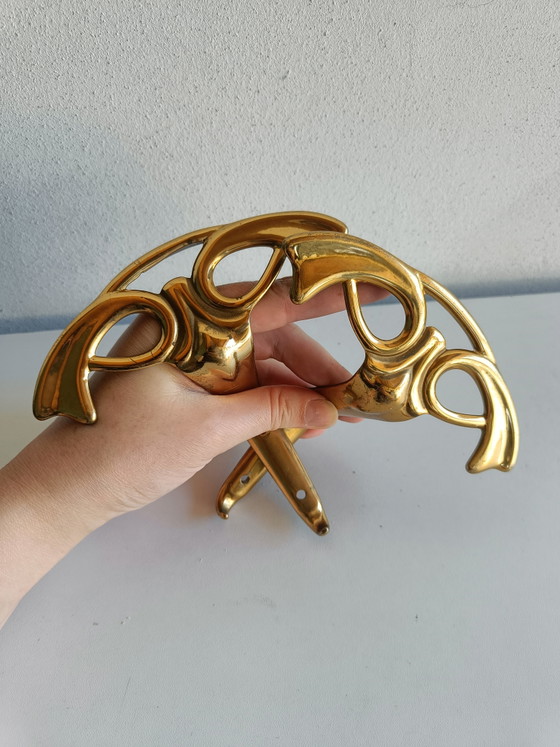 Image 1 of Pair of Mid-Century Modern Solid Brass Wall Coat Hooks – Sculptural Italian Design, 1950s–1960s