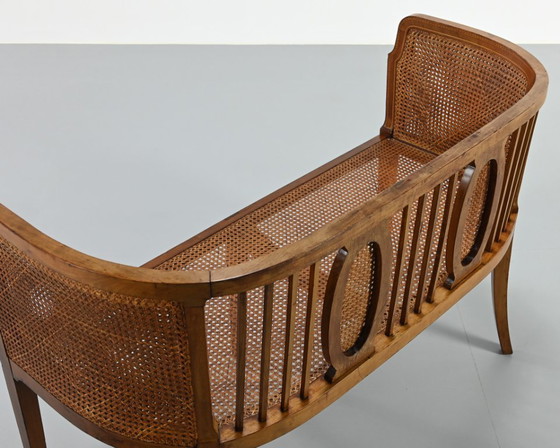 Image 1 of Vintage caned slant bench, 1950s