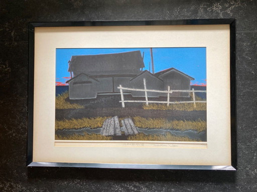 Grabado en madera de Ichiro Fukushima: Cuando sopla el viento del noroeste.