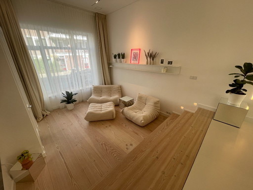 Conjunto de salón modular estilo Togo: 2 sillones y otomana de pana