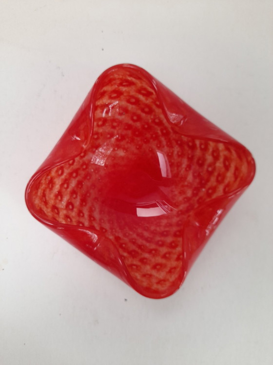 Image 1 of Murano glass trinket tray, red bullicante, signed