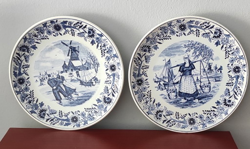 Juego de 2 platos de pared vintage de porcelana azul de Delft – Boch Belgium / Royal Sphinx