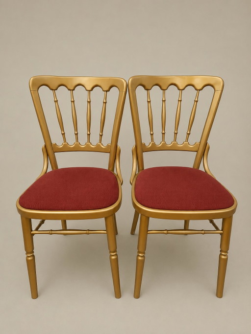 Juego de 8 sillas vintage estilo Napoleón/Chiavari | Acabado dorado | Tapicería burdeos | Viena – fauteuils (photo 2 of 6)