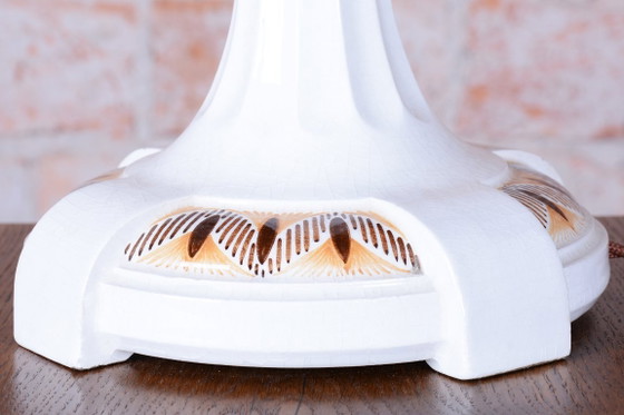 Restored Art Deco Table Lamp, Ceramic, Textile Lampshade, Austria-Vienna, 1910s (photo 8 of 11)