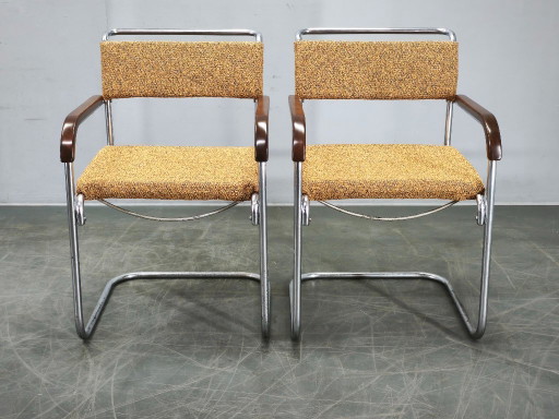 Coppia di Poltrone Bauhaus in Acciaio Tubolare Cromato anni '30, Cecoslovacchia
