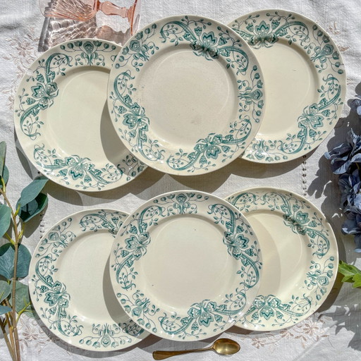 Set of 6 Small Antique Ironstone Plates "Figuig" – Longchamp 19th Century