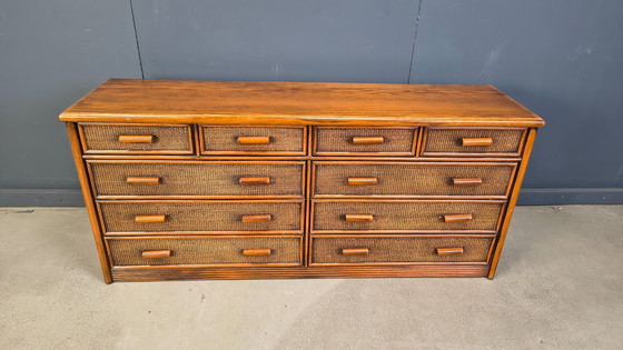 Image 1 of Vintage ladekast van rotan en bamboe, jaren 70.