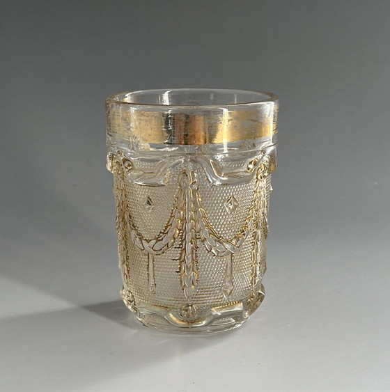 Image 1 of Gobelet en verre pressé Art nouveau, vers 1910 – Bohême (Inwald) – partiellement doré