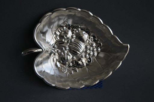 Ciotola BMF, porta caramelle, ciotola a forma di foglia con motivo a rilievo, placcata in argento, vintage